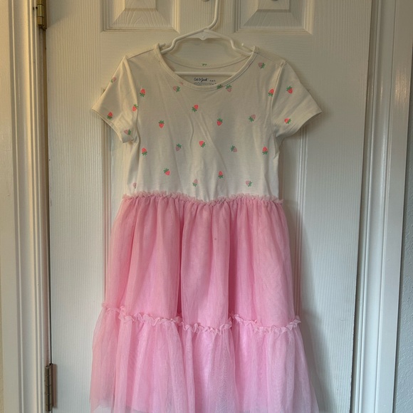Cat & Jack Girls Spring Pink Tulle Strawberries Tiered Dress - Picture 2 of 5